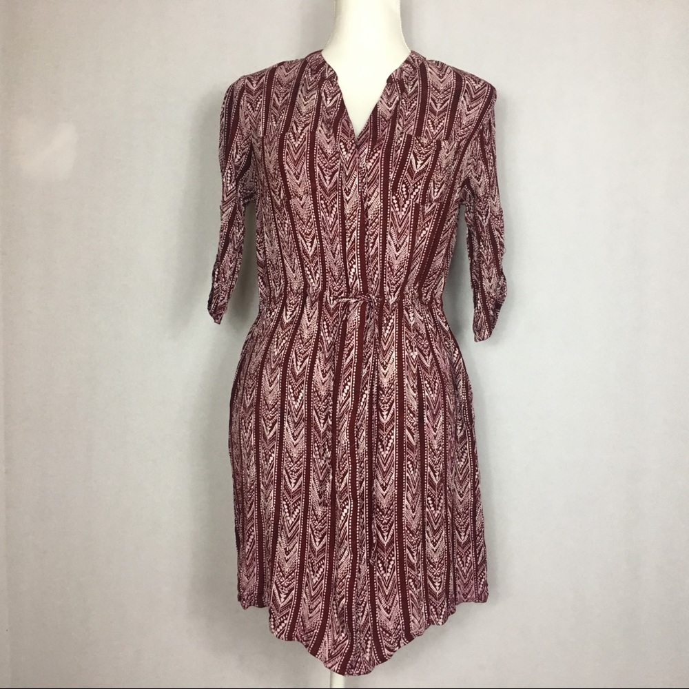 Burgundy Crepe Dress Adjustable Waist Medi…